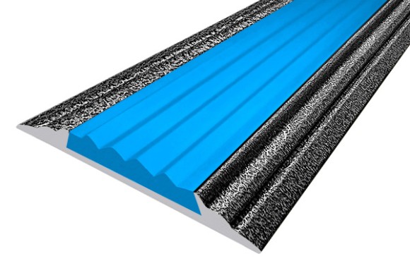 Алюминиевый порог 46 мм с резиновой вставкой одноуровневый АП-46-Антик серебро-голубой 2,0 м
