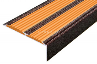 Алюминиевый угол-порог 70х22 с 2-мя резиновыми вставками АУ-70-Антик медь-оранжевый 2,0 м