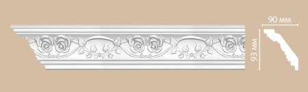 Плинтус потолочный 93х90х2400 мм Decomaster DT 9816 из полиуретана белый под покраску