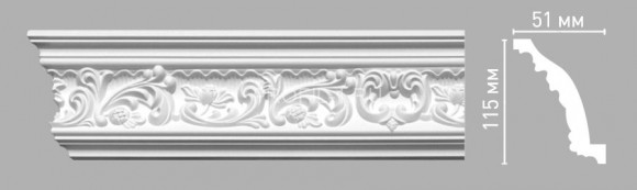 Плинтус DECOMASTER 95104 (115x51x2400) потолочный с рисунком лепной карниз из полиуретана, белый под покраску
