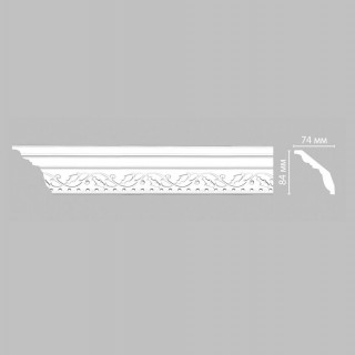 Плинтус DECOMASTER 95621F гибкий (70x84x2400) потолочный с рисунком растительный орнамент версия из полиуретана, белый под покраску