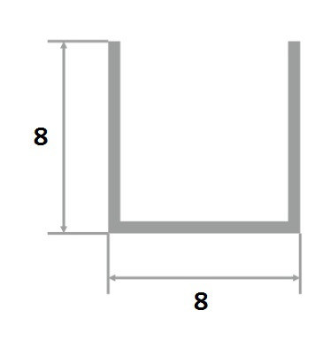 П-образный профиль алюминиевый 8х8 мм П-8х8 серебро матовое 2,7 м