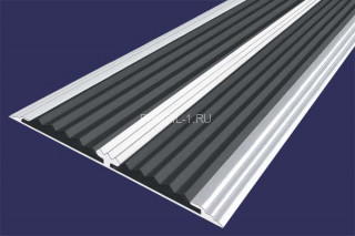 Алюминиевая полоса 70 мм с 2-мя противоскользящими вставками АП-70-Анод серебро-черный 1,5 м