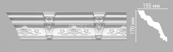 Плинтус потолочный  170х155х2400 мм Decomaster 95091 из полиуретана белый под покраску