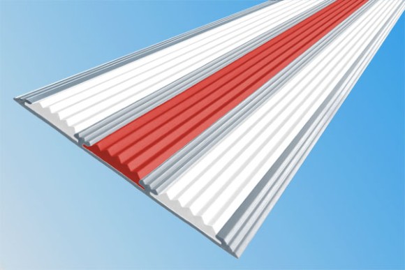 Одноуровневый порог алюминиевый противоскользящий 100 мм АП-100 белый-красный-белый 1,0 м