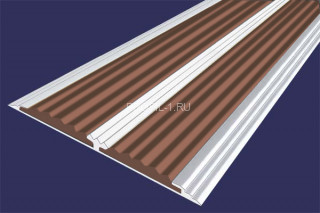 Алюминиевая полоса 70 мм с 2-мя противоскользящими вставками АП-70-Анод серебро-коричневый 1,5 м