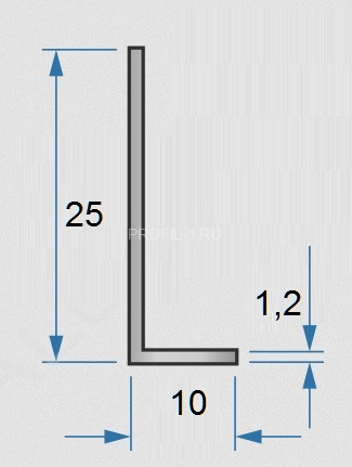 Алюминиевый уголок 10х25х1,2 мм 3м разнополочный