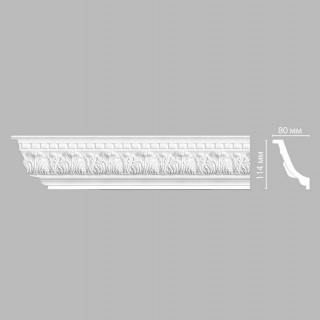 Плинтус DECOMASTER 95647 (114x80x2400) потолочный с рисунком крупный классический декор из полиуретана, белый под покраску