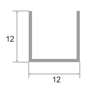 П-образный профиль алюминиевый 12х12 мм П-12х12 серебро глянец 2,7 м