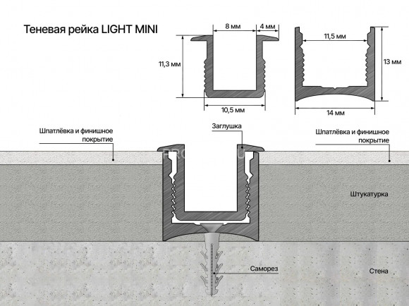 Защелка для теневой рейки алюминиевая Laconistiq Light Mini черная 7х3000 мм