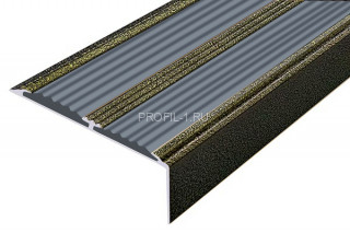 Алюминиевый угол-порог 70х22 с 2-мя резиновыми вставками АУ-70-Антик бронза-серый 2,0 м