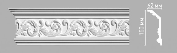 Плинтус потолочный 150х62х2400 мм Decomaster 95094 из полиуретана белый под покраску Плинтус потолочный 150х62х2400 мм Decomaster 95094 из полиуретана белый под покраску