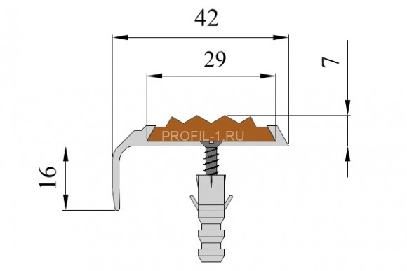 Алюминиевый порог угловой противоскользящий 42х23 мм АУ-42/23 без покрытия белый 1,5 м