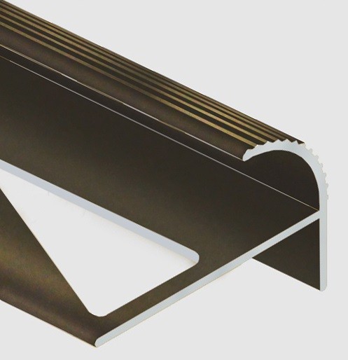 Алюминиевый профиль F-образный округлый с рифлением для ступеней 10 мм PV56-10 коричневый матовый 2,7 м