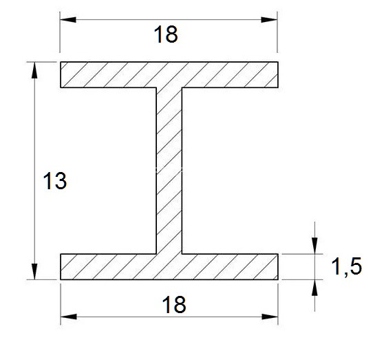 Алюминиевый двутавр 18х13х18х1,5 мм 3 метра