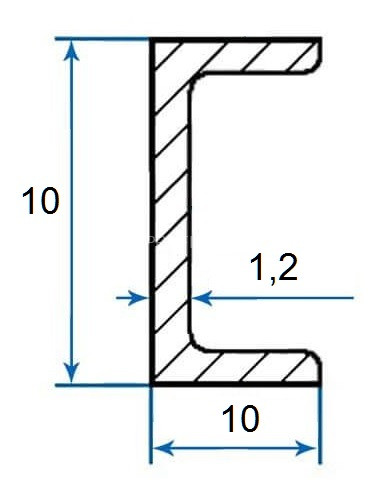 Швеллер алюминиевый П-профиль 10х10х10х1,2 мм 3м серебро