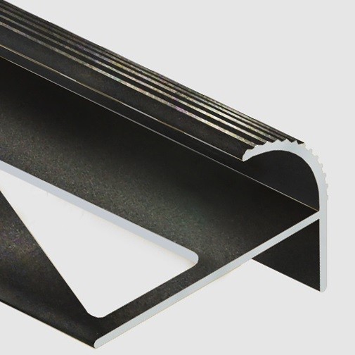 Алюминиевый профиль F-образный округлый с рифлением для ступеней 10 мм PV56-18 черный матовый 2,7 м