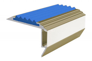 Алюминиевый порог угловой противоскользящий с подсветкой 26х45 мм АУ-45-LED-Анод шампань-синий 2,0 м