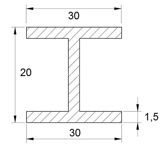 Алюминиевый двутавр 30х20х30х1,5 мм 3 метра