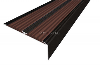 Алюминиевый угол-порог с 2-мя резиновыми вставками 70х22 мм АУ-70-Анод черный-темно-коричневый 1,5 м