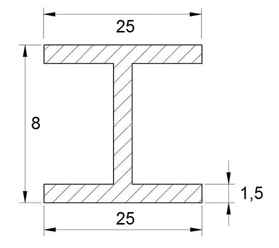 Алюминиевый двутавр 25х8х25х1,5 мм 3 метра