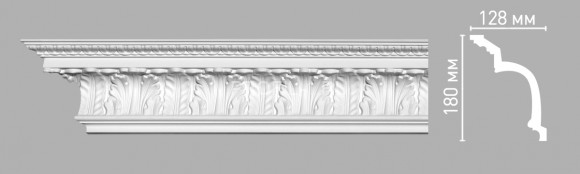 Плинтус потолочный 180х128х2400 мм Decomaster 95097 из полиуретана белый под покраску Плинтус потолочный 180х128х2400 мм Decomaster 95097 из полиуретана белый под покраску