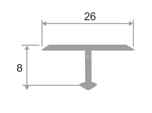 Алюминиевый Т-образный профиль 26 мм ПТ-26 серебро глянец 2,7 м