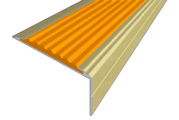Алюминиевый угол-порог 26х50 мм с резиновой вставкой АУ-50-Анод золото-оранжевый 1,0 м