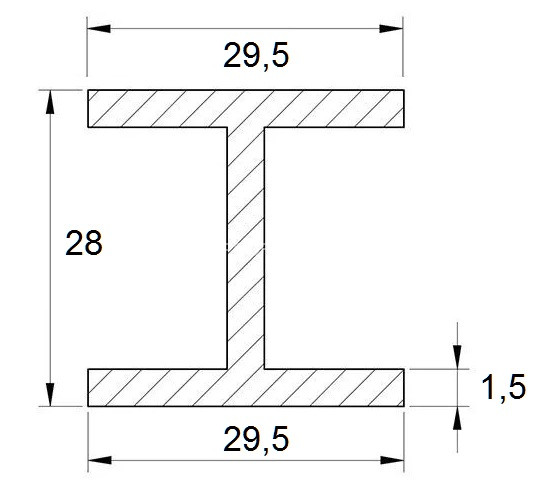 Алюминиевый двутавр 29,5х28х29,5х1,5 мм 3 метра