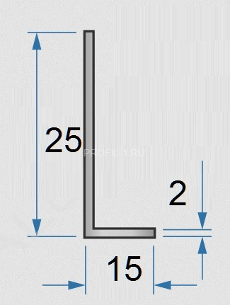 Алюминиевый уголок 15х25х2 мм 3м разнополочный