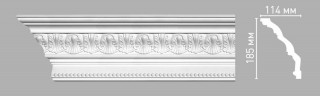 Плинтус DECOMASTER 95143 (185x114x2400) потолочный с рисунком плавный рельеф с завитками из полиуретана, белый под покраску