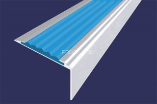 Алюминиевый порог угловой противоскользящий 20х38 мм АУ-38-Анод серебро-голубой 2,7 м