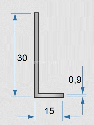 Алюминиевый уголок 15х30х0,9 мм 3м разнополочный