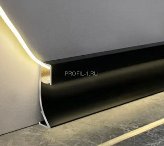 Алюминиевый плинтус светодиодный LED с экраном 71 мм ПО-193 черный матовый 2,7 м