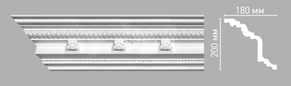 Плинтус DECOMASTER 95144 (200x180x2400) потолочный с рисунком строгая классика из полиуретана, белый под покраску