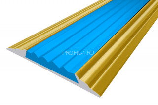 Алюминиевый порог 46 мм с резиновой вставкой одноуровневый АП-46-Антик золото-голубой 3,0 м Алюминиевый порог 46 мм с резиновой вставкой одноуровневый АП-46-Антик золото-голубой 3,0 м