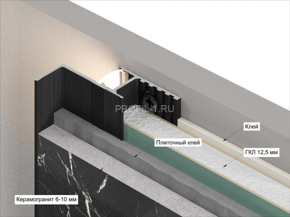 Теневая рейка алюминиевая разноуровневая под подсветку Laconistiq Multilevel New серебро 46.5х28.7х3000 мм Теневая рейка алюминиевая разноуровневая под подсветку Laconistiq Multilevel New серебро 46.5х28.7х3000 мм