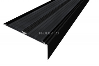 Угловой порог алюминиевый 70х22 с резиновыми вставками АУ-70-Краш черный глянец-черный 2,0 м