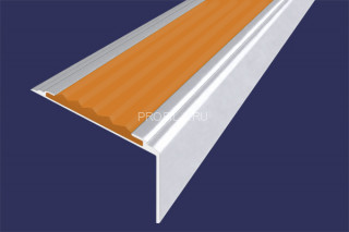 Алюминиевый порог угловой противоскользящий 20х38 мм АУ-38-Анод серебро-оранжевый 2,7 м