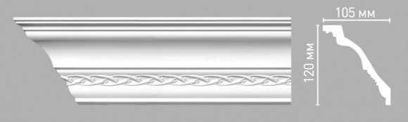 Плинтус потолочный  125х130х2400 мм Decomaster 95107 из полиуретана белый под покраску