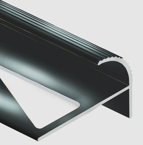 Алюминиевый профиль F-образный округлый с рифлением для ступеней 10 мм PV56-19 черный блестящий 2,7 м