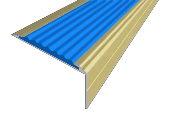 Алюминиевый угол-порог 26х50 мм с резиновой вставкой АУ-50-Анод золото-синий 1,5 м