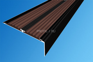 Угловой порог алюминиевый 70х22 с резиновыми вставками АУ-70-Краш черный глянец-темно-коричневый 2,0 м