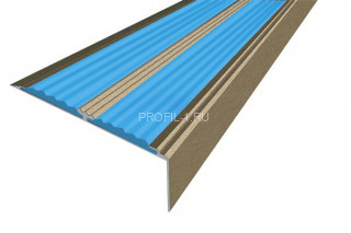 Противоскользящий порог угловой алюминий 70х22 мм АУ-70-Анод шампань-голубой 1,5 м