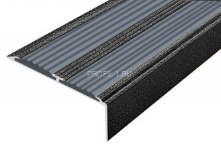 Алюминиевый угол-порог 70х22 с 2-мя противоскользящими вставками АУ-70-Антик серебро-серый 2,0 м