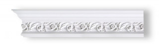 Плинтус DECOMASTER DT-303A (145x57x2400) потолочный с рисунком цветочный орнамент из полиуретана, белый под покраску