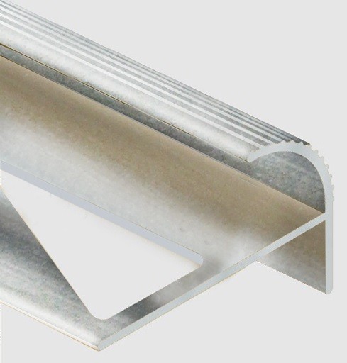 Алюминиевый профиль F-образный округлый с рифлением для ступеней 12 мм PV57-01 полированный 2,7 м
