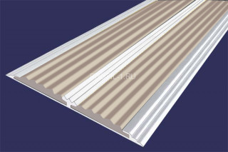 Алюминиевый порог 70 мм одноуровневый противоскользящий АП-70-Анод серебро-бежевый 2,0 м