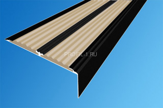 Угловой порог алюминиевый 70х22 с резиновыми вставками АУ-70-Краш черный глянец-бежевый 2,0 м