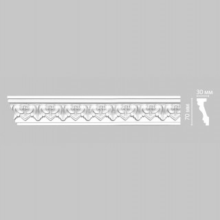 Плинтус DECOMASTER 95214F гибкий (70x30x2400) потолочный с рисунком капли с пальметтами из полиуретана, белый под покраску
